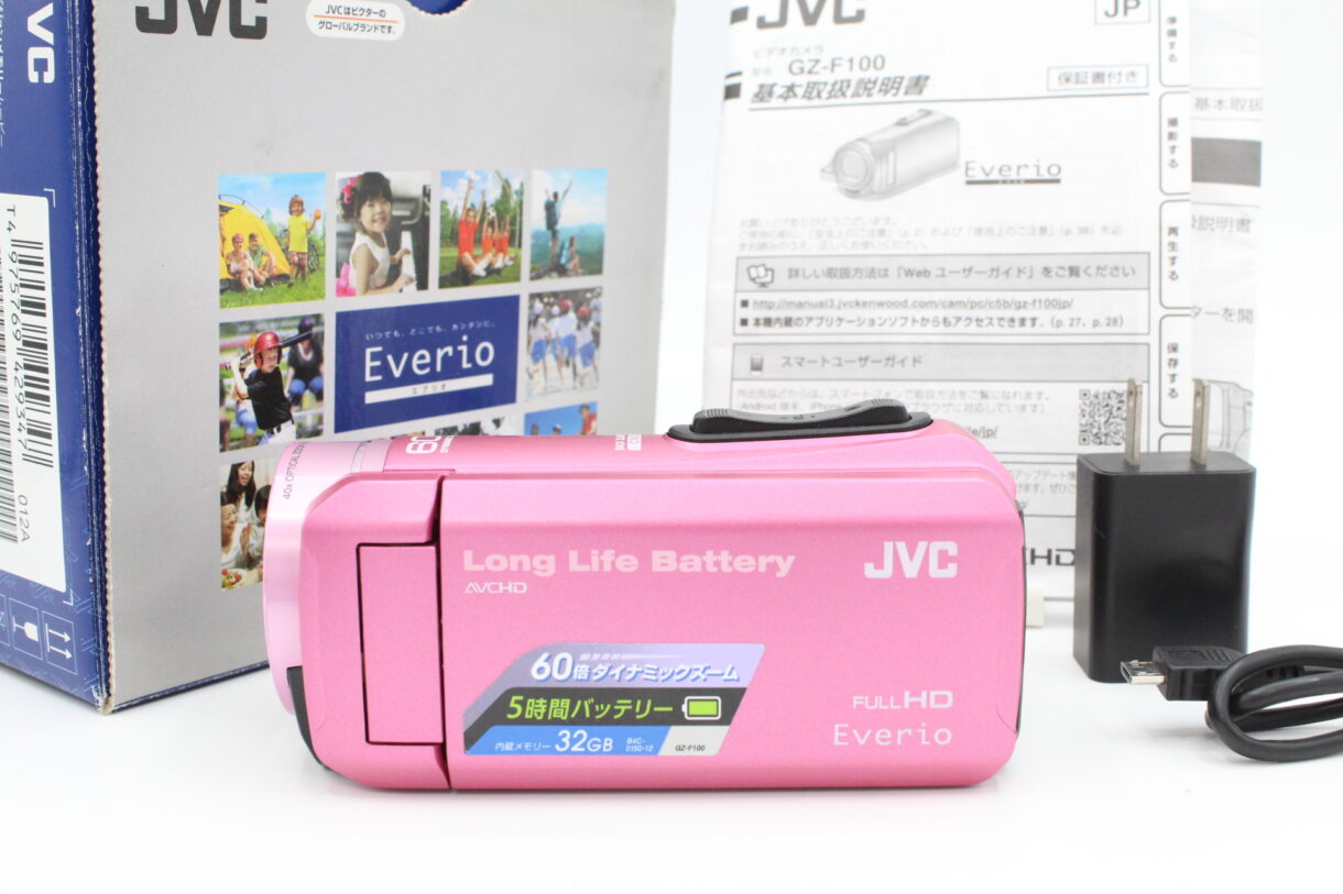 【美品】JVC ジェイブイシー KENWOOD JVC ビデオカメラ EVERIO 内蔵メモリー32GB ピンク GZ-F100-P  #LE2024371