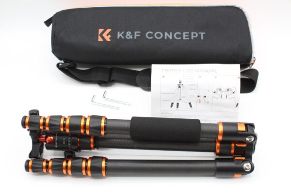 【美品】K&F CONCEPT ケーアンドエフコンセプト 三脚 5段 全高153cm 一脚可変式 自由雲台 ナットロック式 トラベル三脚 #LE2025576